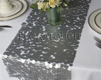 Dazzle Square Silver Sequin Table Runner Wedding Table Runner
