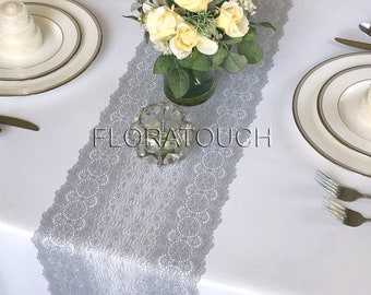 Gray Medallion Lace Table Runner Wedding Table Runner