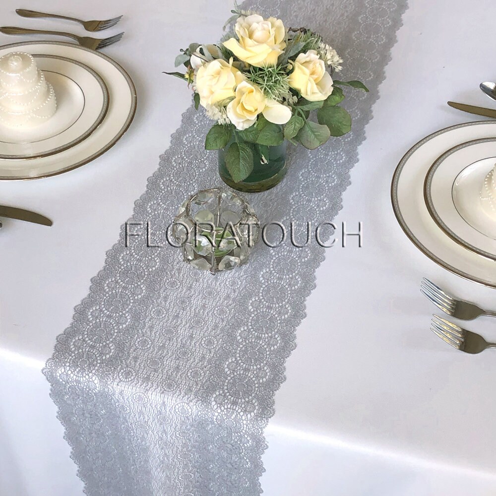 Lings moment 32x120 Inches White Lace Table Runner Overlay Rustic Chic Wedding Reception Table Decor Boho Party Decoration Baby Bridal Shower Decor 