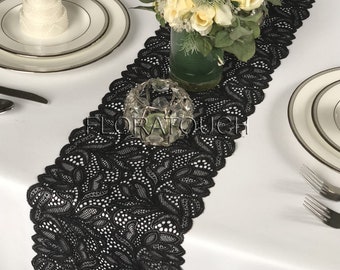 Black Floral Lace Table Runner Style LBlk07