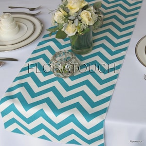Turquoise Chevron Table Runner Turquoise and White Zigzag Wedding Table Runner