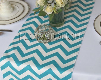 Turquoise Chevron Table Runner Turquoise and White Zigzag Wedding Table Runner