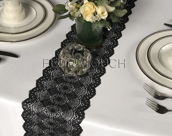 Black Floral Lace Table Runner Style LBlk09