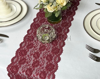 Burgundy Floral Lace Table Runner Wedding Table Runner LBurg11 - 9 inches wide