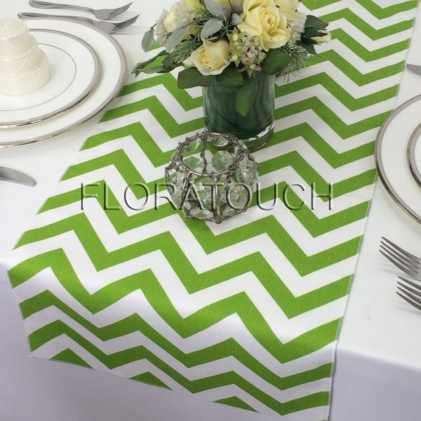 Green Chevron Table Runner Green and White Zigzag Wedding Table Runner