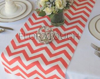 Coral Chevron Table Runner Coral and White Zigzag Wedding Table Runner