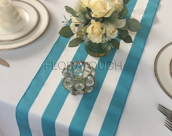 Coastal Blue and White Stripe Table Runner 10.5in Wide