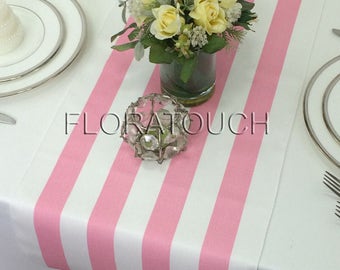 Pink Stripe Table Runner Pink and White Striped Wedding Table Runner with white stripes on the borders