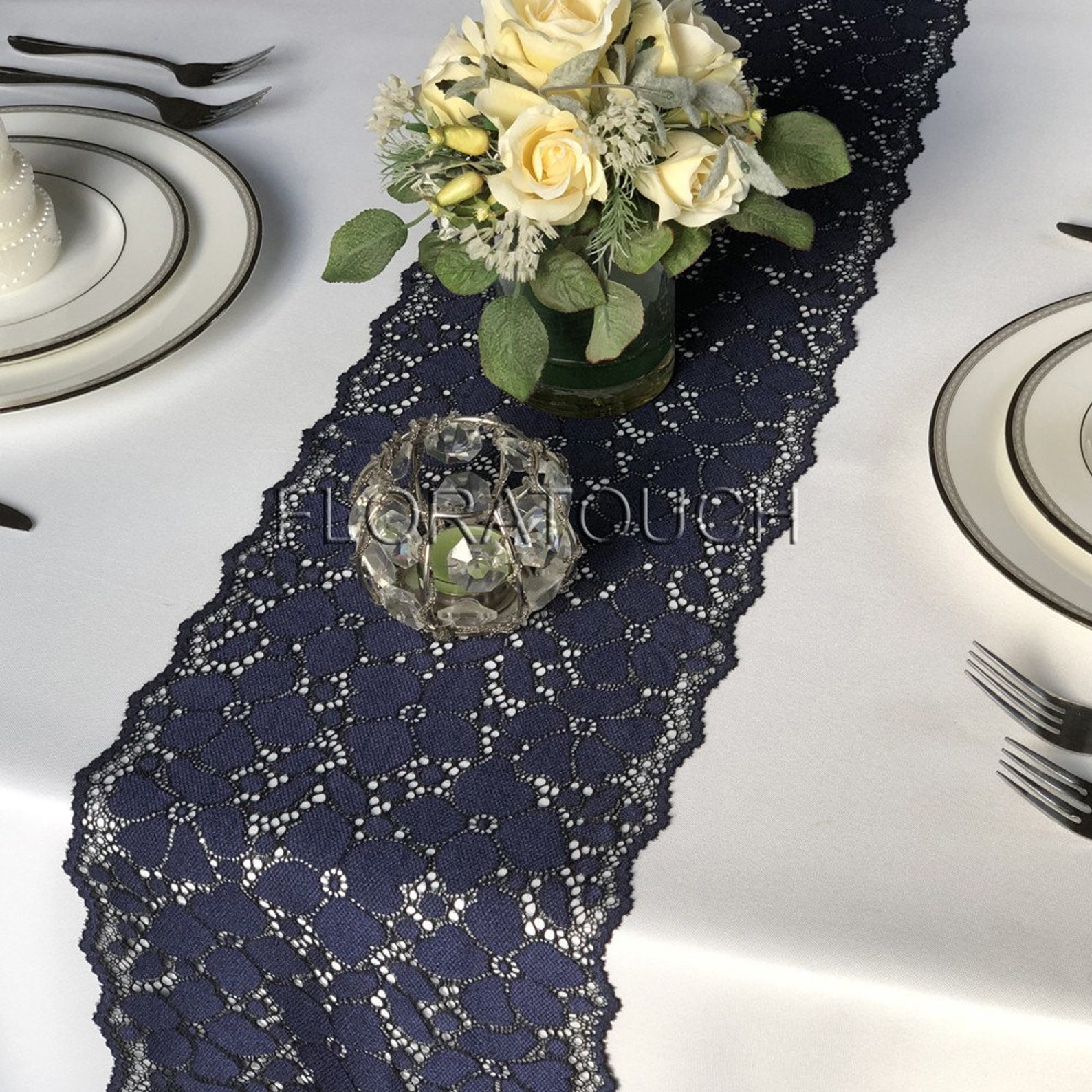 Dark Navy Blue Lace Table Runner Wedding Table Runner LBN11 Etsy