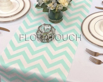 Mint Chevron Table Runner Mint and White Zigzag Wedding Table Runner - Limited stock