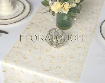 Gold Swirl Organza Wedding Table Runner