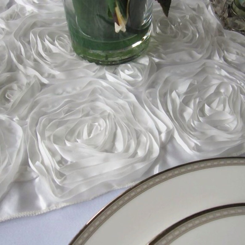 Off White Satin Ribbon Rosette Wedding Table Runner image 3