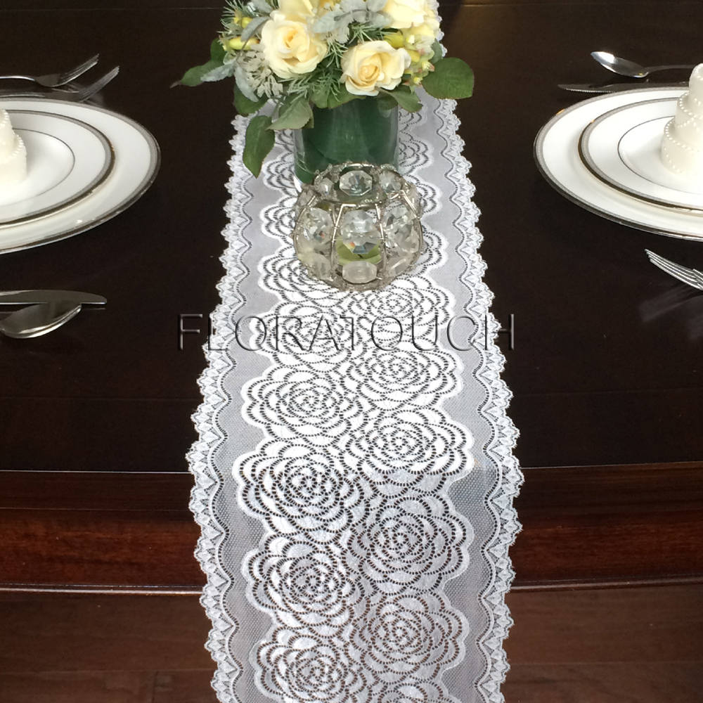 Double Rose Off White Lace Table Runner Wedding Table Runner Etsy