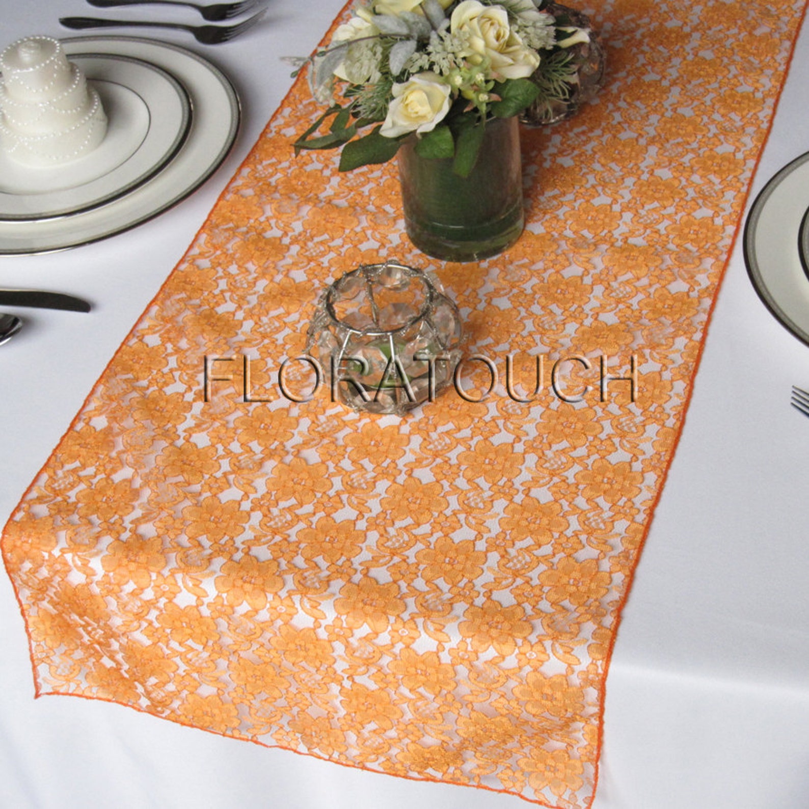 Orange Lace Table Runner Wedding Table Runner Etsy