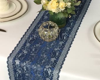 Navy Blue Lace Table Runner with Metallic Thread Wedding Table Runner LBN07