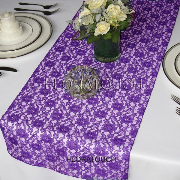 Corredor de la tabla de la boda de encaje morado mesa corredor