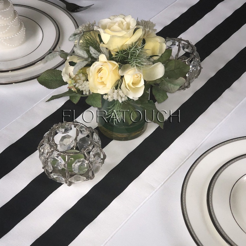 Black and White Striped Table Runner 10.5 Wide With Etsy