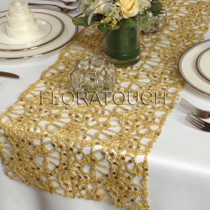 Gold Metallic Lace Sequin Table Runner Wedding Table Runner