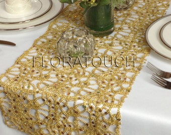 Gold Metallic Lace Sequin Table Runner Wedding Table Runner