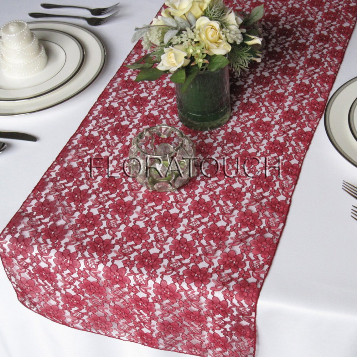 Burgundy Lace Table Runner Wedding Table Runner Etsy