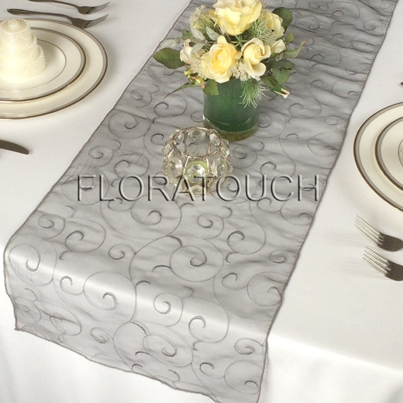 Silber Swirl Organza Hochzeit Tischläufer