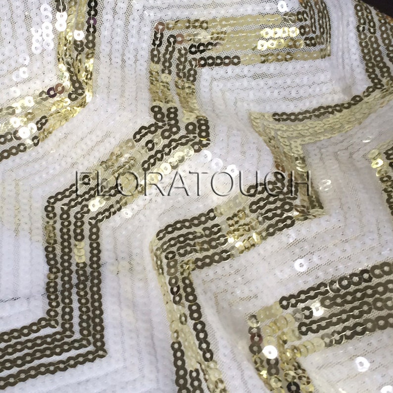 White and Bright/Yellow Gold Chevron Sequin Table Runner Wedding Table Runner image 3