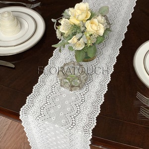 White Floral Lace Table Runner Wedding Table Runner 9" wide LW06