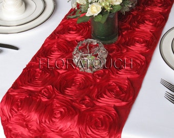 Red Satin Ribbon Rosette Table Runner Wedding Table Runner