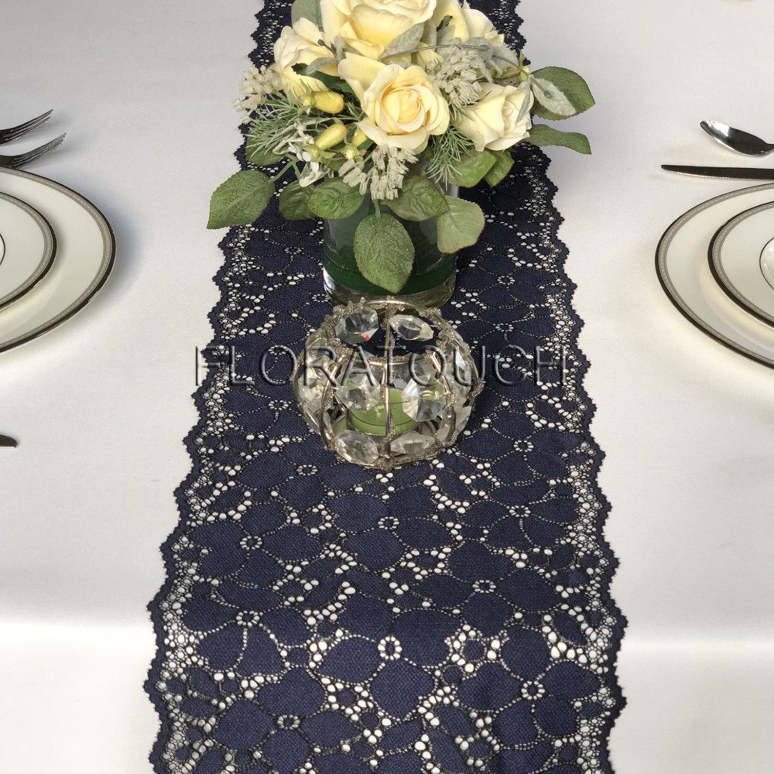 Dark Navy Blue Lace Table Runner Wedding Table Runner LBN11 Etsy