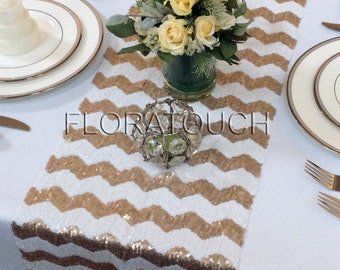 Chemin de Table motif Chevron doré Table Runner or paillette