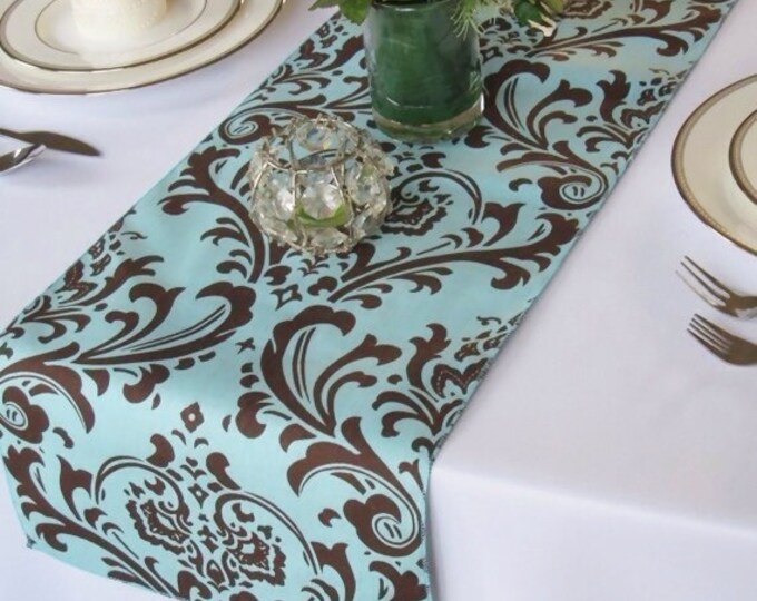 Traditions Blue and Brown Damask Table Runner Wedding Table Etsy