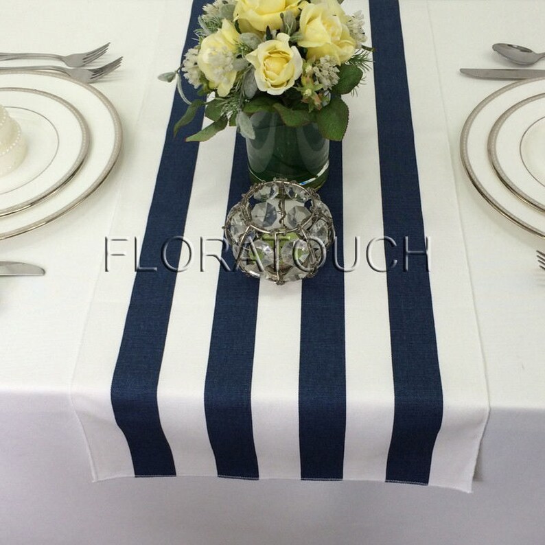Navy Stripe Table Runner Navy and White Striped Wedding Table Etsy