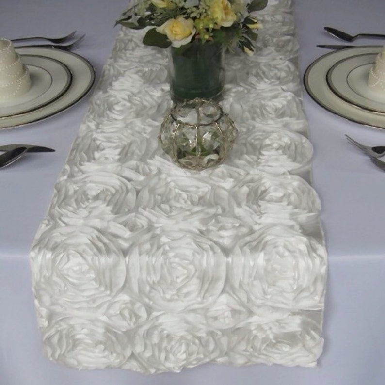 Off White Satin Ribbon Rosette Wedding Table Runner image 2