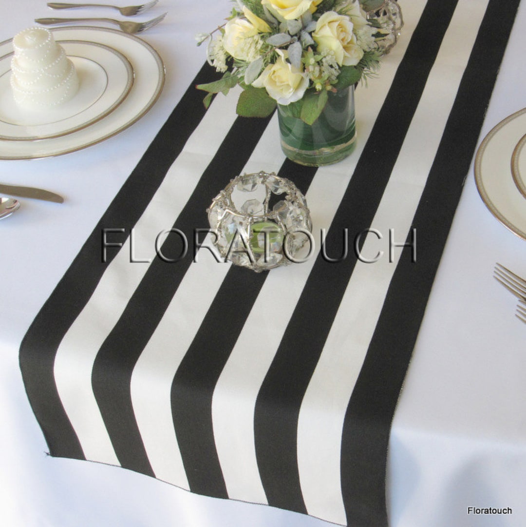 Black and White Striped Table Runner Wedding Table Runner, Dining Table