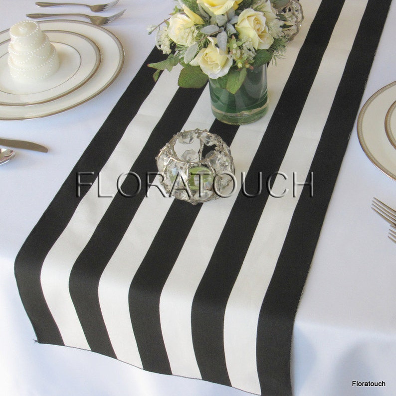 Black and White Striped Table Runner Wedding Table Runner, Dining Table Runner, Table Decor, Bridal shower image 1