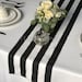 Black and White Striped Table Runner 10.5' wide with Black Stripes on the Borders