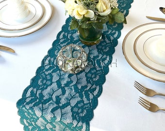 Peacock Teal Lace Table Runner Wedding Table Runner LP10