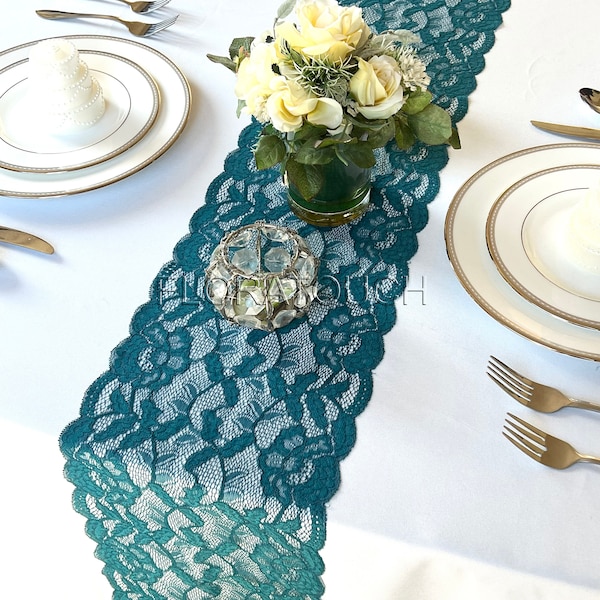 Peacock Teal Lace Table Runner Wedding Table Runner LP10