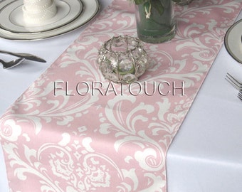 Traditions Light Pink and White Damask Wedding Table Runner