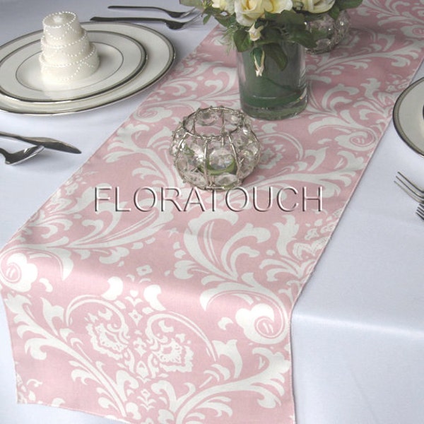 Traditions Light Pink and White Damask Wedding Table Runner