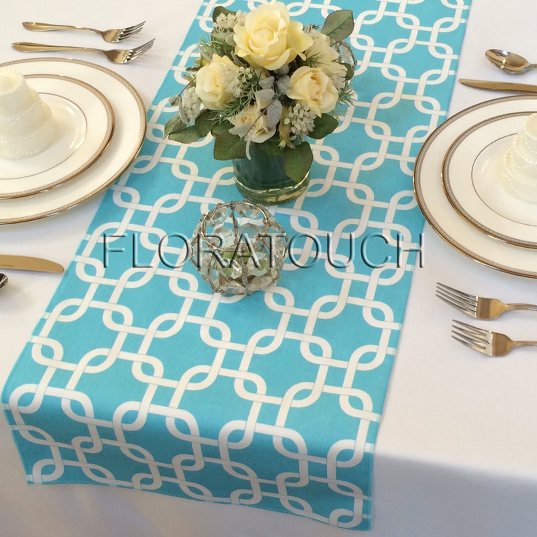 Turquoise Pool Table Light Turquoise (pool Blue) and White Gotcha Table Runner Wedding Table ...