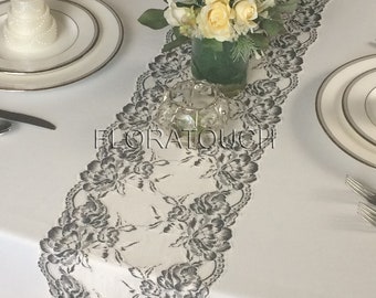 Black and Off White Floral Lace Table Runner Style LBW02
