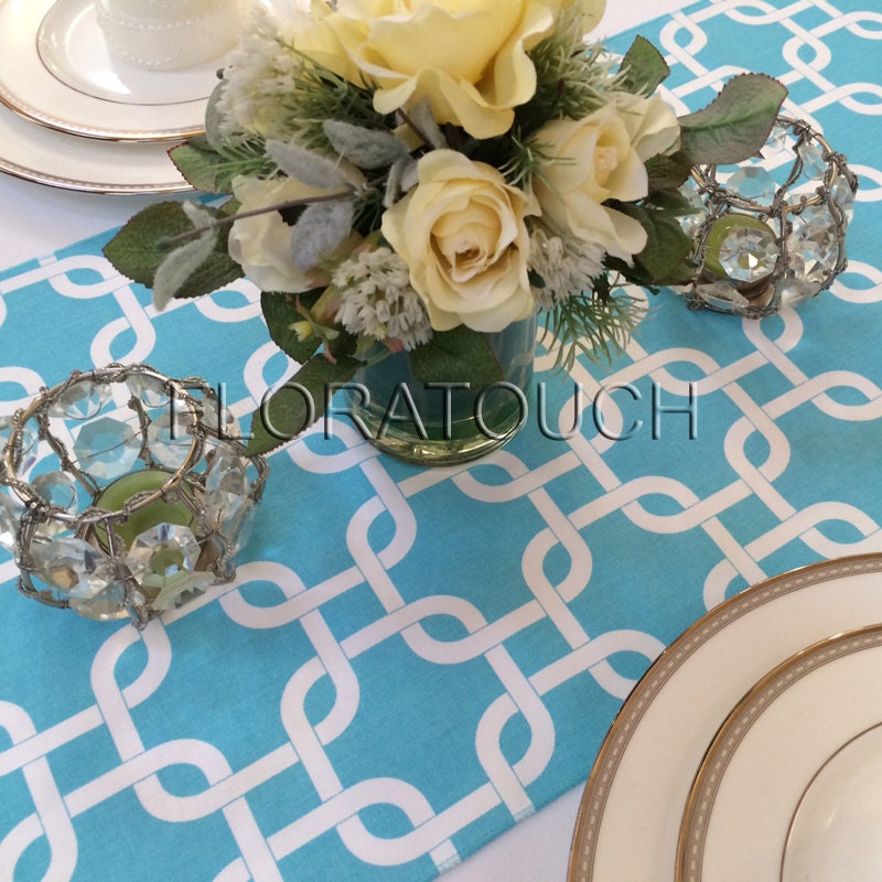 Turquoise Pool Table Light Turquoise (pool Blue) and White Gotcha Table Runner Wedding Table ...