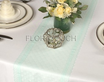 Light Mint Polka Dots Lace Table Runner Wedding Table Runner