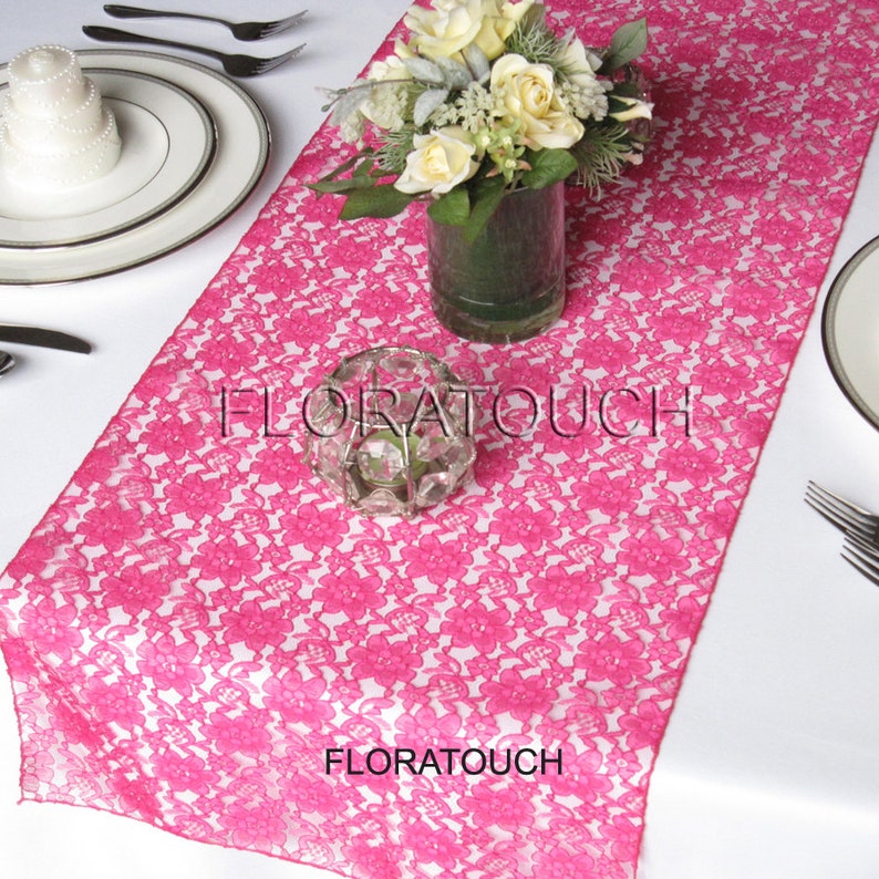 Hot pink Lace Wedding Table Runner image 1