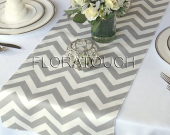 Gray Chevron Table Runner Grey and White Zigzag Table Runner Wedding Table Runner