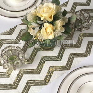 White and Bright/Yellow Gold Chevron Sequin Table Runner Wedding Table Runner image 2
