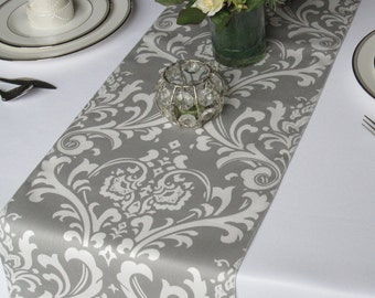 Traditions Gray and White Damask Table Runner Wedding Table Runner