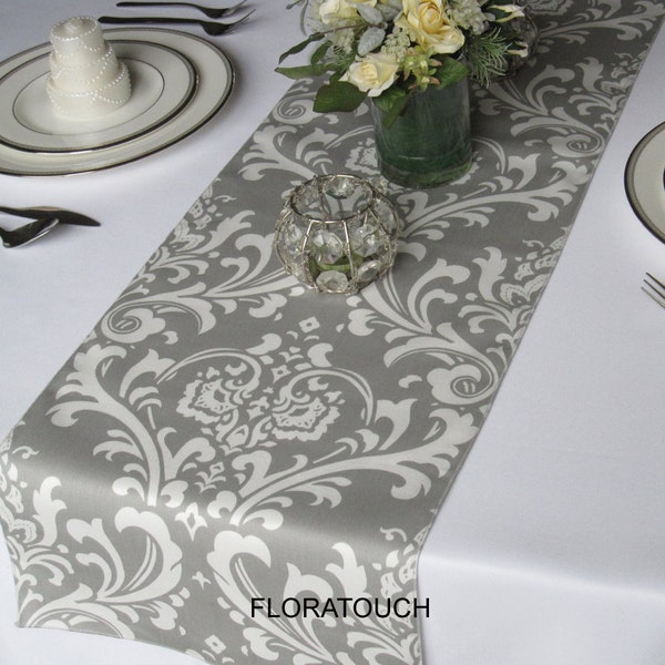 Tradizioni grigio e bianco damascato tavolo Runner Runner tavolo matrimonio