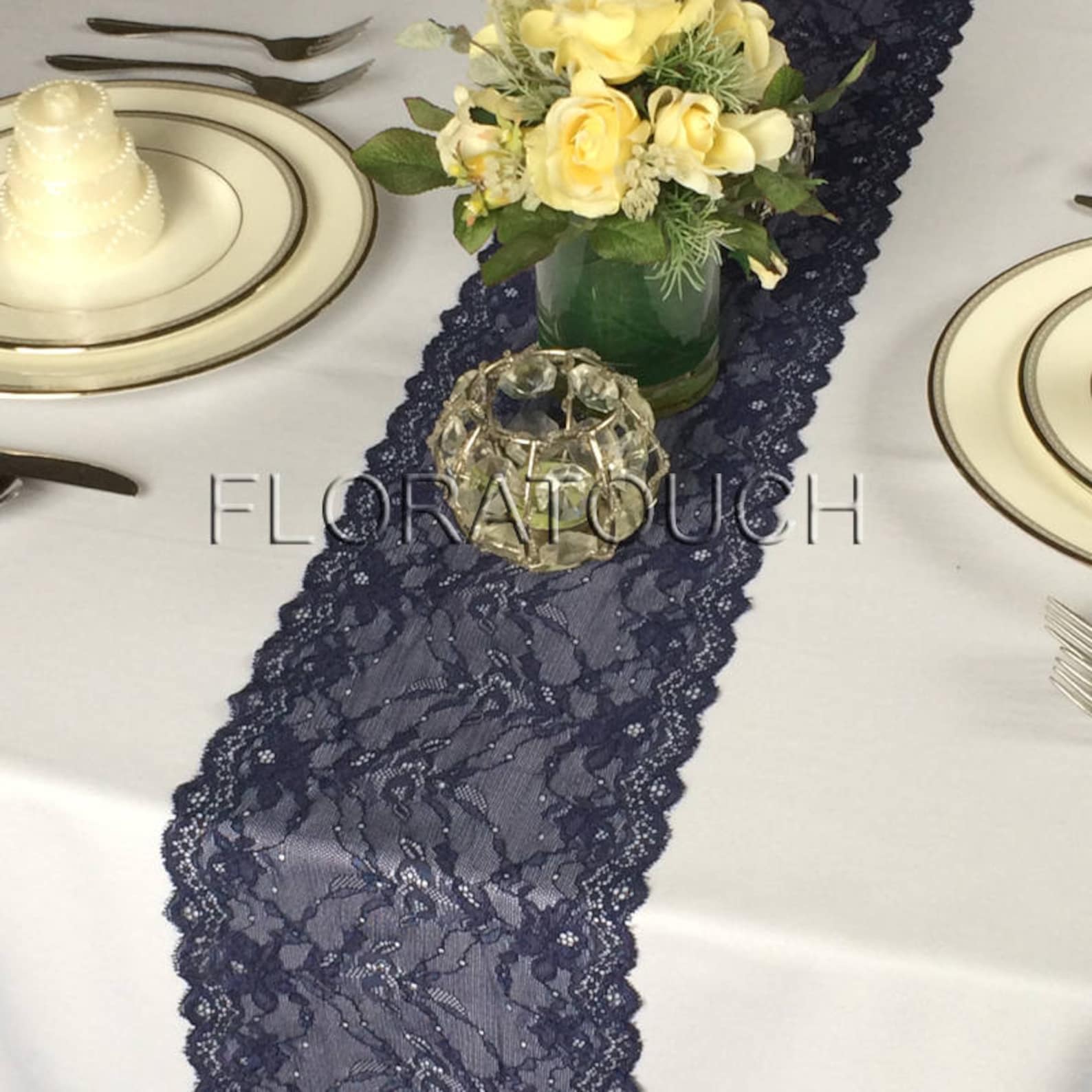 Navy Blue Lace Table Runner Wedding Table Runner LBN03 Etsy